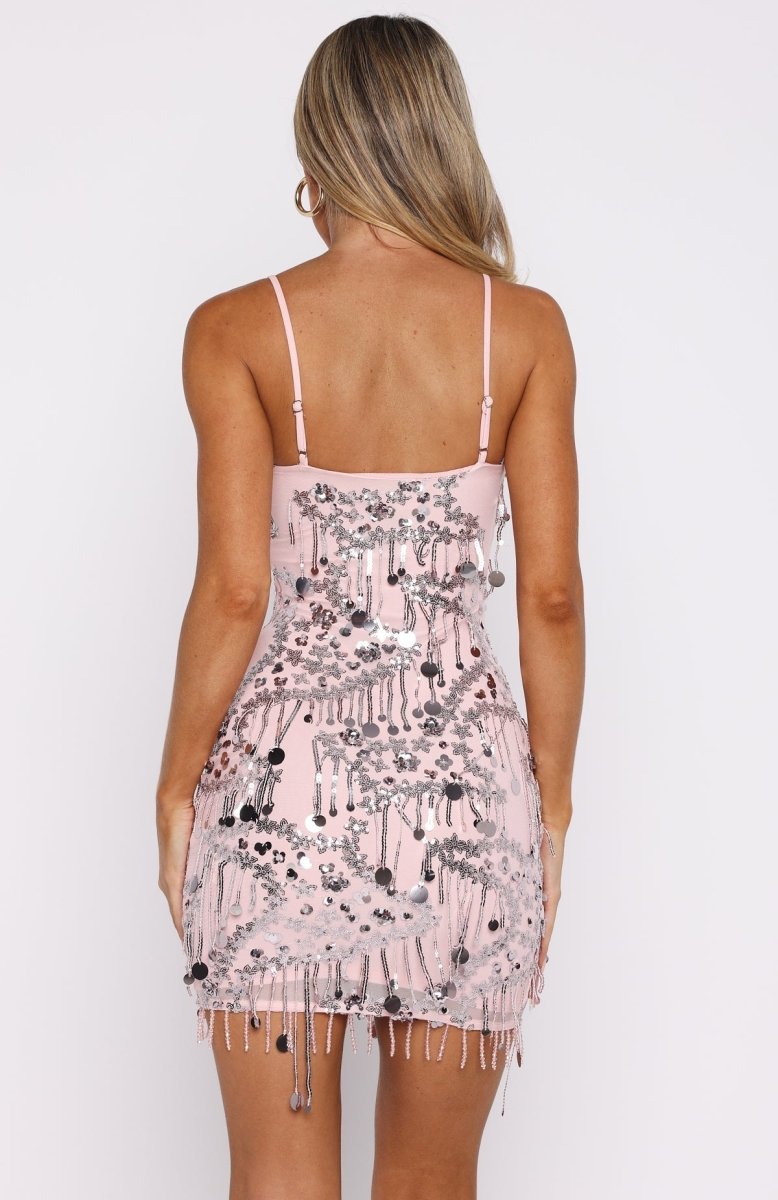 Decadent Daze Beaded Mini Dress Baby Pink - MISMIWFSD1223-2-XXS