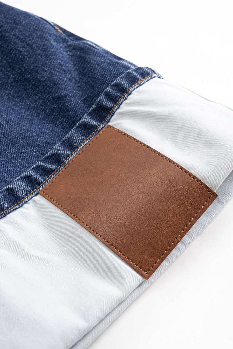 Denim Asymmetrical Patchwork Zipper Skirt - MISMIMCWNN2504290110-DARK WASH BLUE-XS