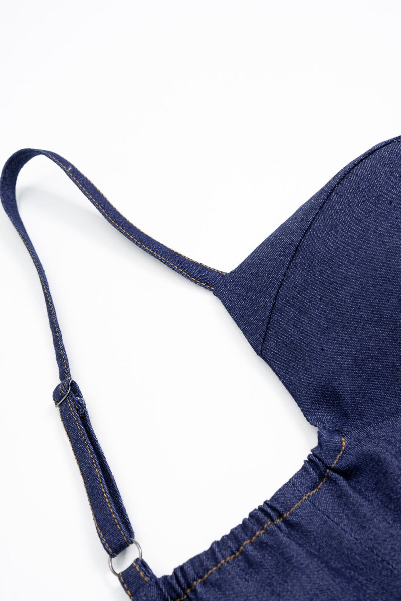 Denim Asymmetrical Ruched Bustier Belted Zipper Maxi Dress - MISMIMCWNI2507020058-ROYAL-XS