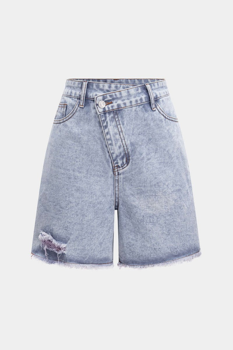 Denim High Waist Ripped Jorts Shorts - MISMIMCWNT2503110054-BLUE-XS