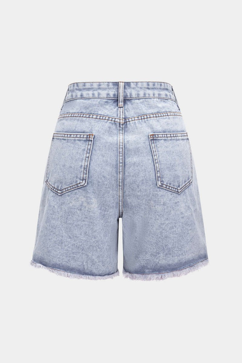 Denim High Waist Ripped Jorts Shorts - MISMIMCWNT2503110054-BLUE-XS