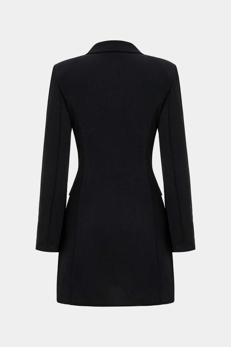 Denim Patchwork Long Sleeve Blazer Suit Mini Dress - MISMIMCWDC2409030126-BLACK-XS