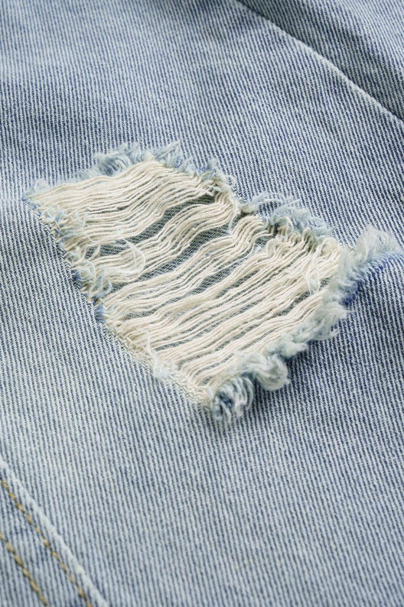 Denim Ripped Ruched Barrel Jeans - MISMIMCWNJ2507150199-LIGHT WASH BLUE-XS