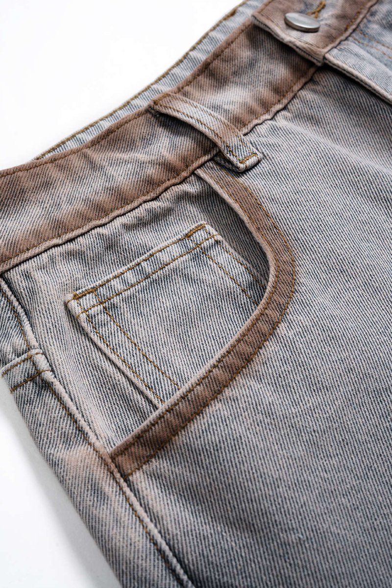 Denim Stitching Washed Pocket Jeans - MISMIMCWNJ2508090047-Contrast Color-XS