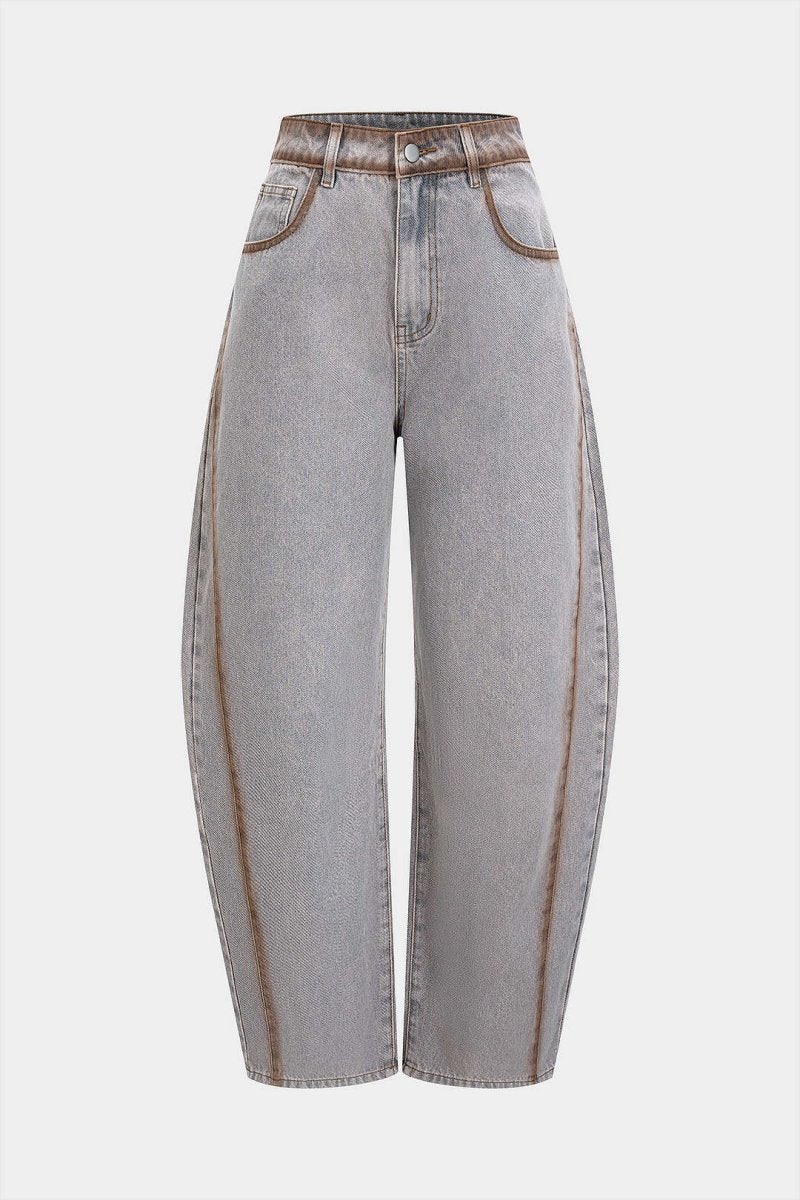 Denim Stitching Washed Pocket Jeans - MISMIMCWNJ2508090047-Contrast Color-XS