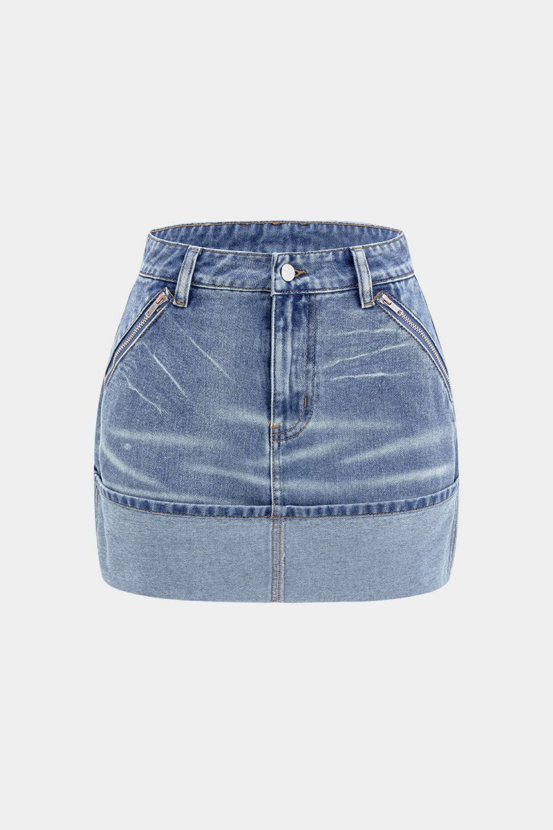 Denim Washed Pocket Skirt - MISMIMCWNT2502210145-LIGHT WASH BLUE-XS
