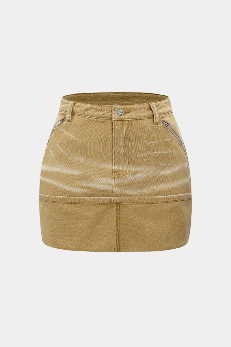 Denim Washed Pocket Skirt - MISMIMCWNT2502210145-KHAKI-XS