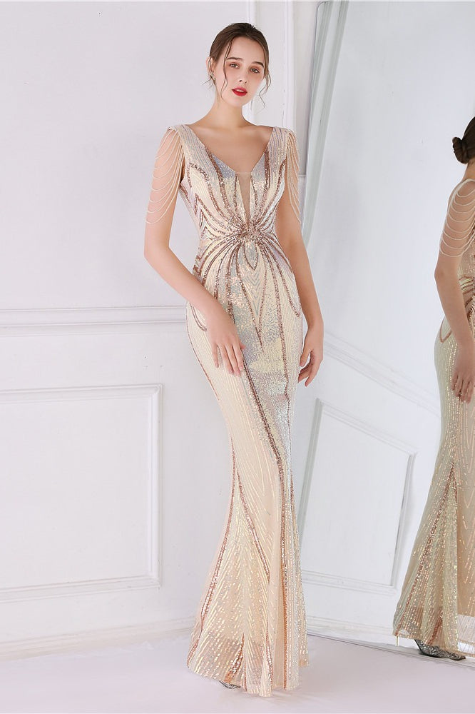 Beaded Floral Sequin Mermaid Party Dress