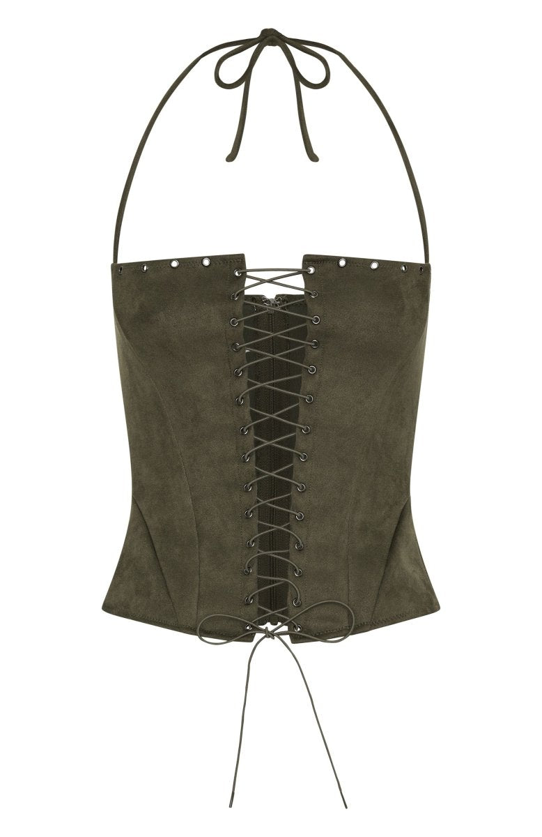 Don't Speak Faux Suede Bustier Cactus - MISMIWFT1667-1-XXS