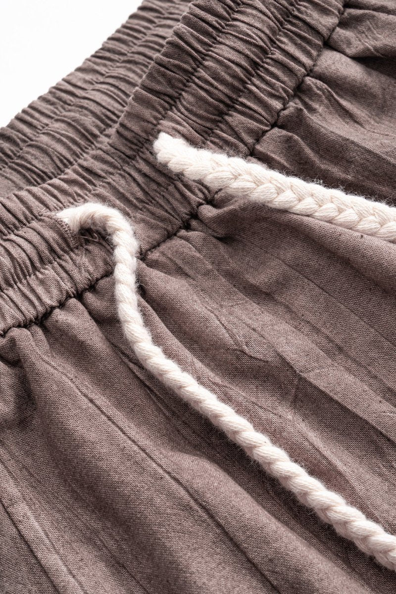 Drawstring High Waist Linen Barrel Trousers - MISMIMCWBT2503270102-PALE MAUVE-XS