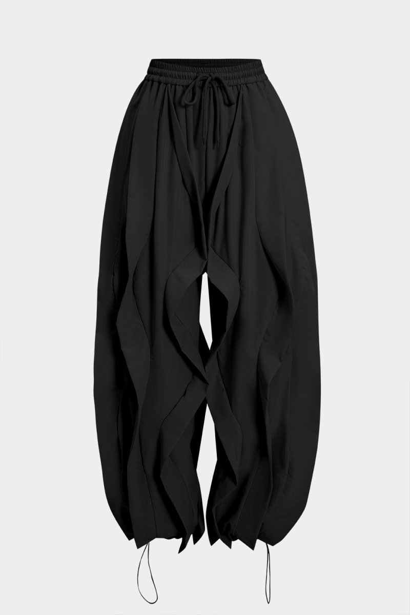Drawstring Ruffle Trousers - MISMIMCWBT2507120240-BLACK-XS