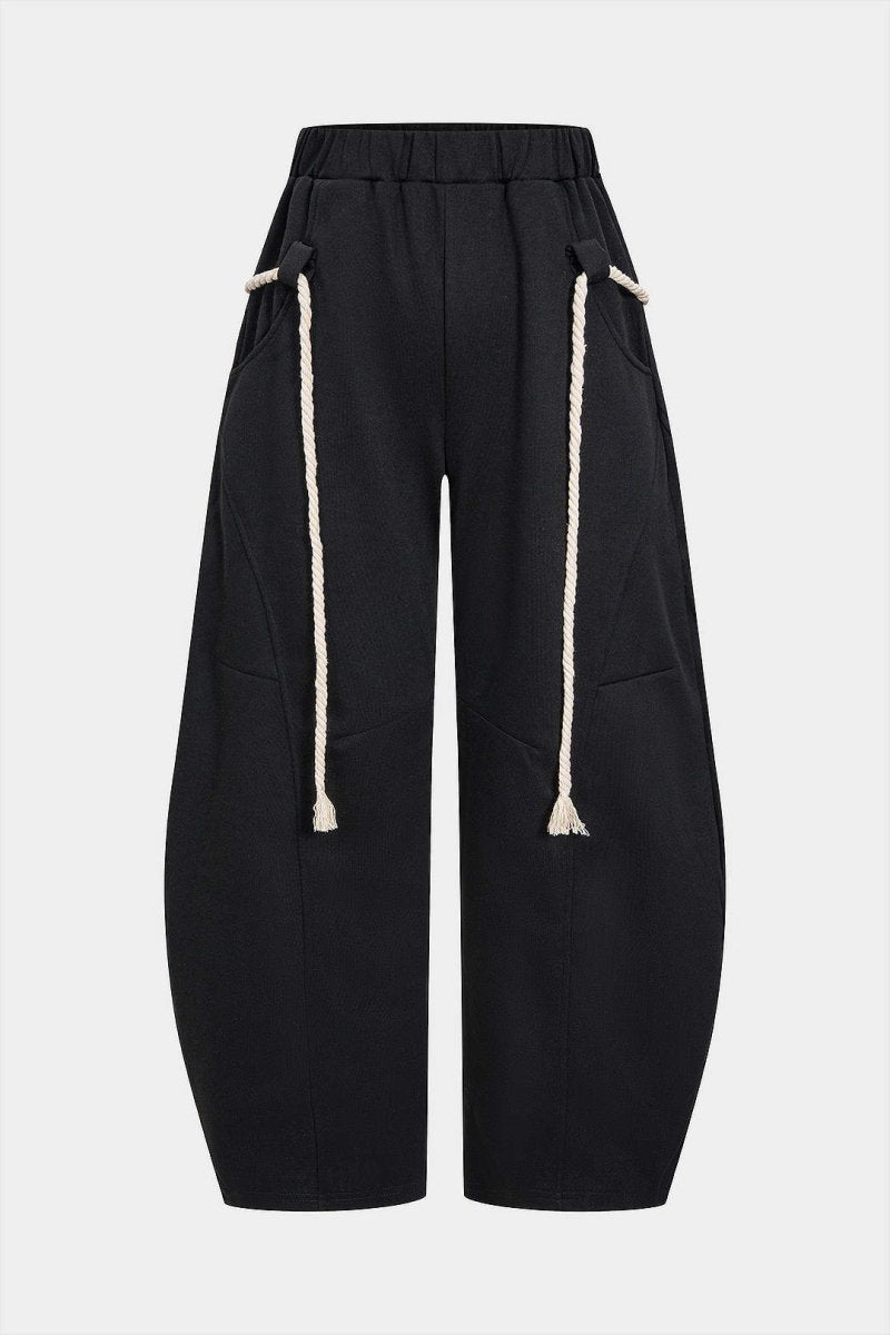 Drawstring Wide Leg Trousers - MISMIMCWBT2411270060-BLACK-S