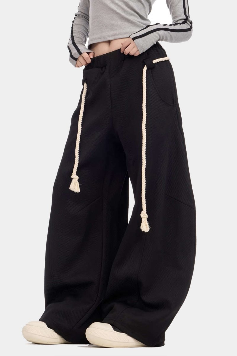 Drawstring Wide Leg Trousers - MISMIMCWBT2411270060-BLACK-S