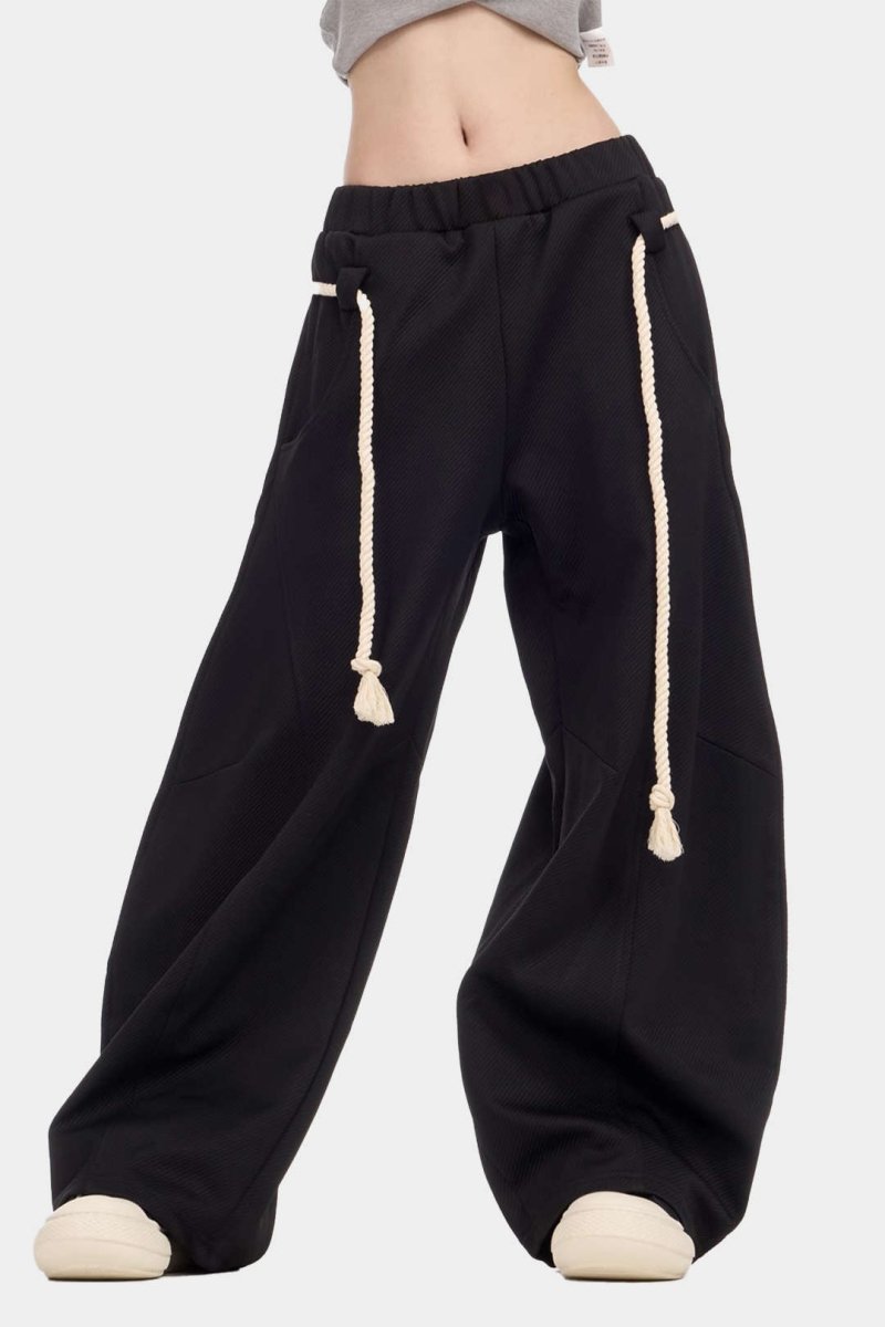 Drawstring Wide Leg Trousers - MISMIMCWBT2411270060-BLACK-S