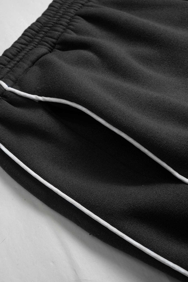 Drawstring Zipper Hoodie And Straight Leg Tie - Up Trousers Set - MISMIMCWSC2507260149-BLACK-XS