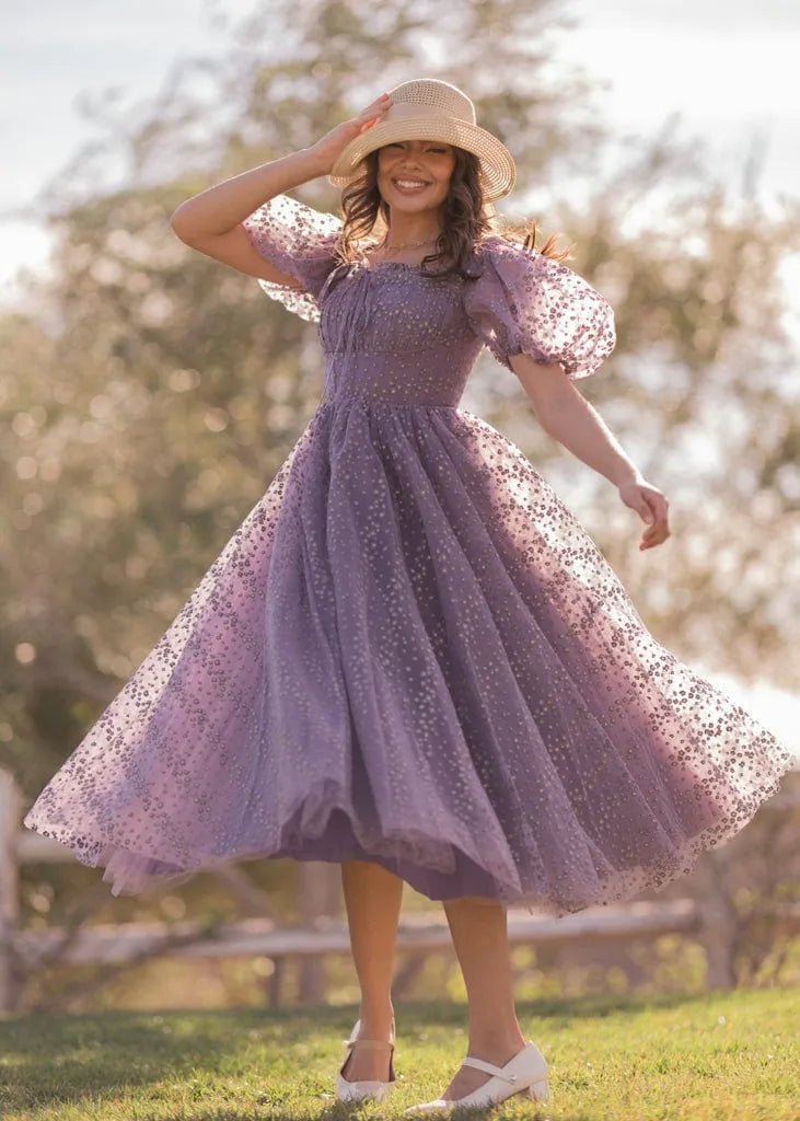 Everbloom Puff Sleeve Midi Dress in Purple - MISMIJK24169-W-LAV-00