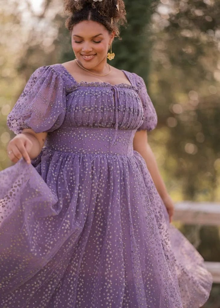 Everbloom Puff Sleeve Midi Dress in Purple - MISMIJK24169-W-LAV-00