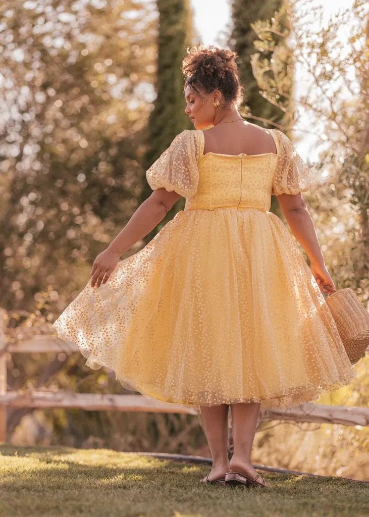 Everbloom Puff Sleeve Midi Dress in Yellow - MISMIJK24169-W-YLW-00