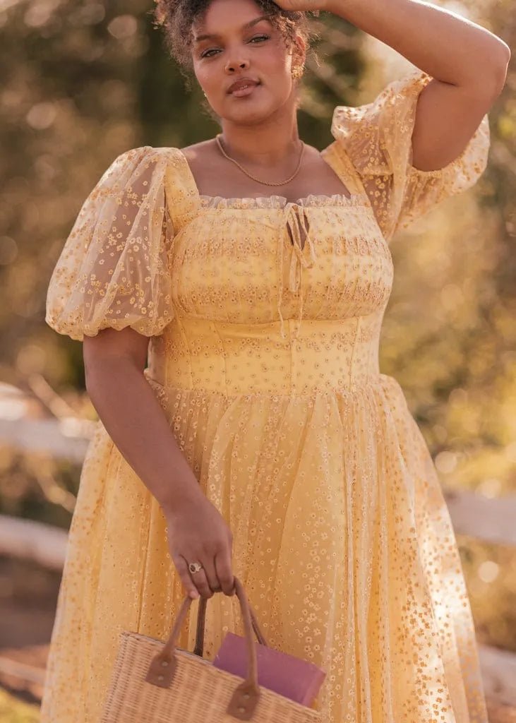 Everbloom Puff Sleeve Midi Dress in Yellow - MISMIJK24169-W-YLW-00