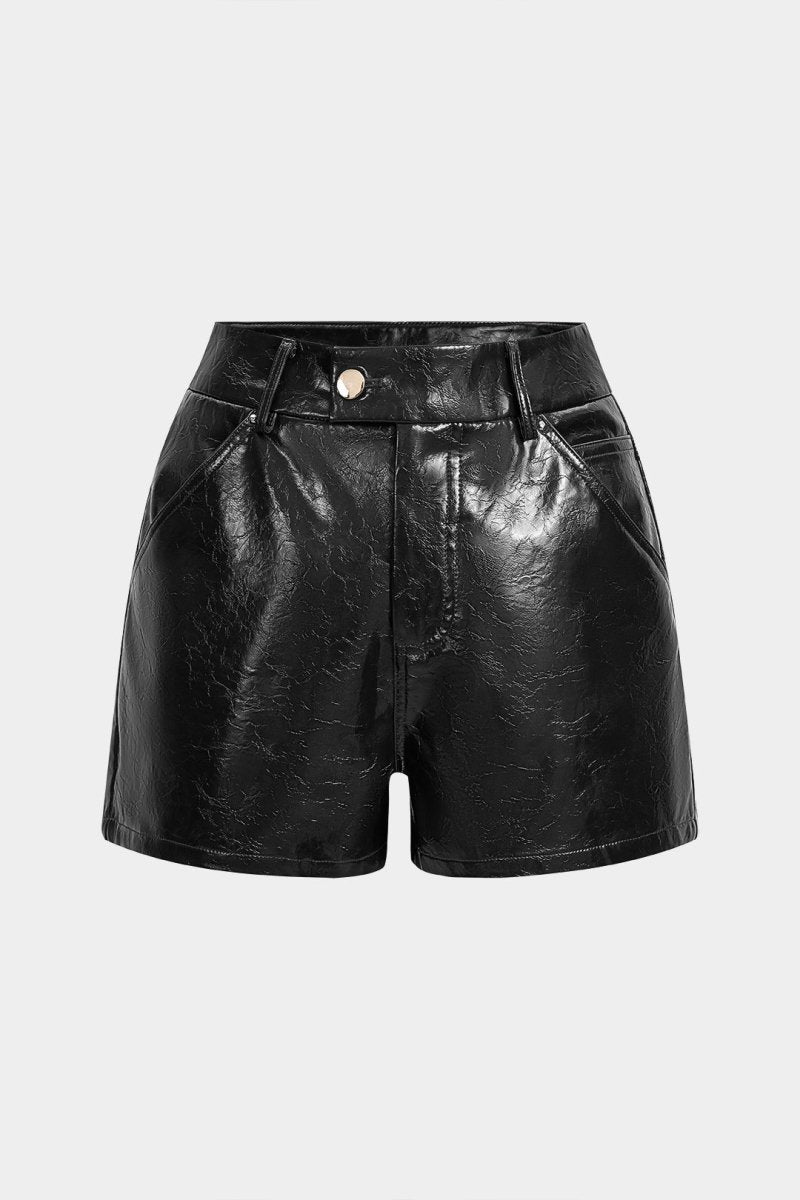 Faux Leather Button Shorts - MISMIMCWBS2510090032-BLACK-XS
