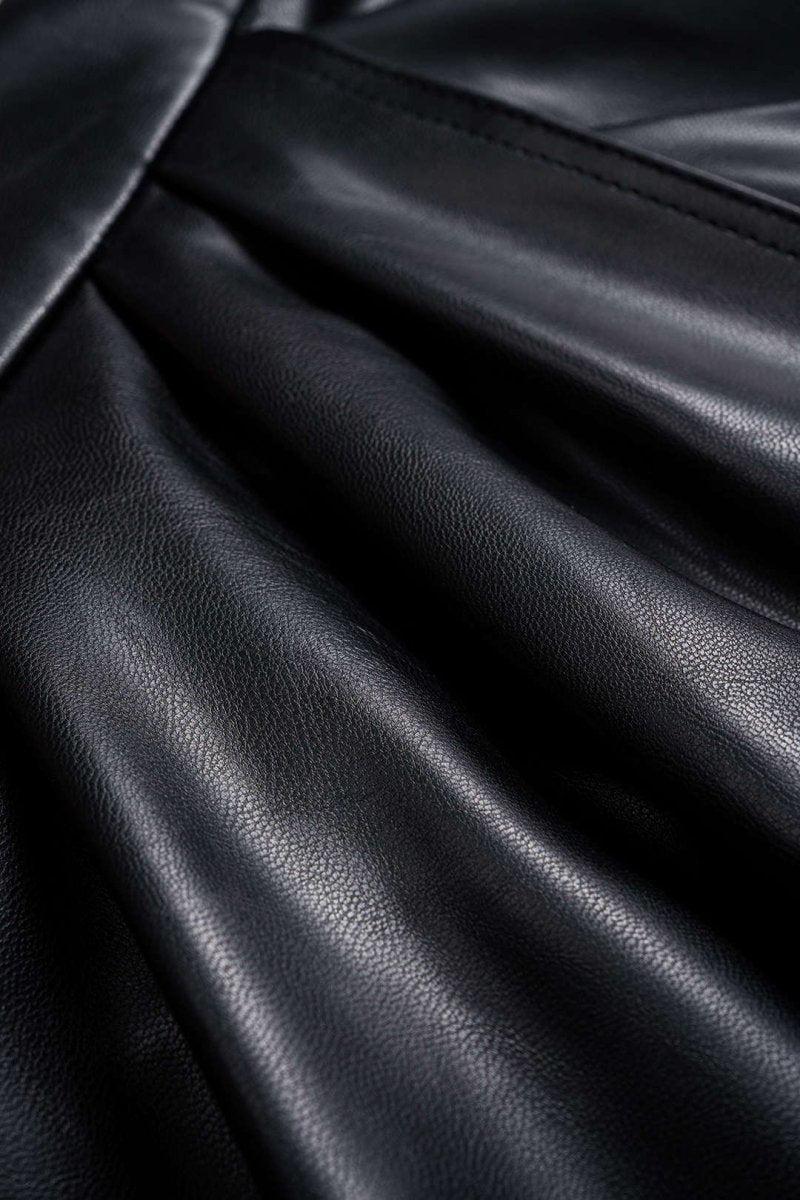 Faux Leather High Slit Ruched Crossed Skirt - MISMIMCWSX2509080208-BLACK-XS