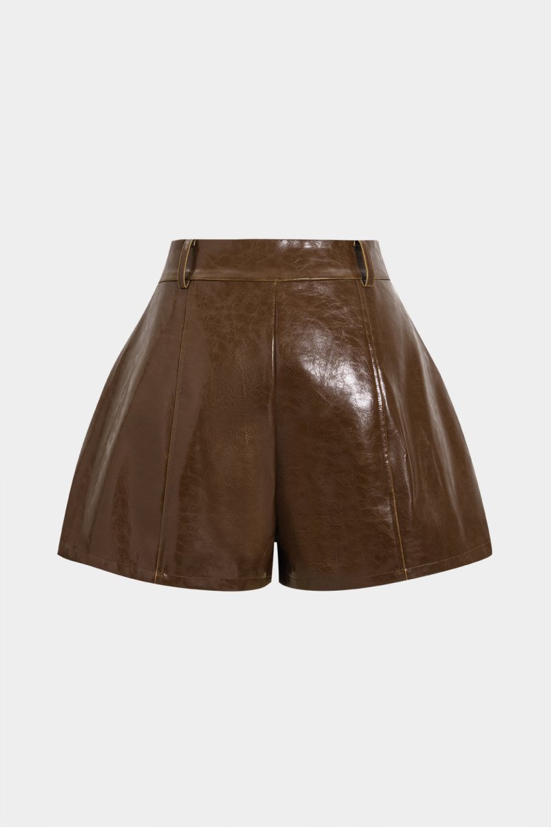 Faux Leather High Waist Shorts - MISMIMCWBS2505260053-BROWN-XS