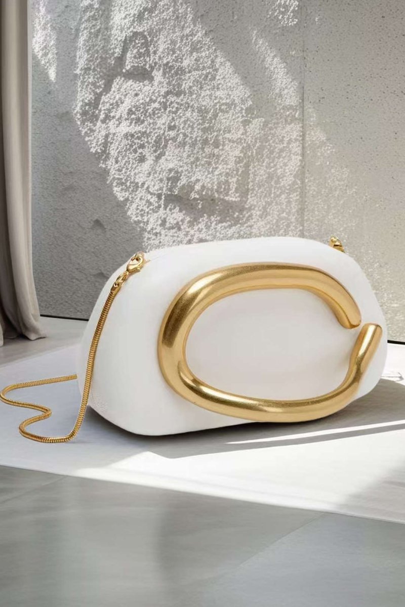 Faux Leather Metal Decor Clutch Purse - MISMIMCABL2502140036-WHITE-F