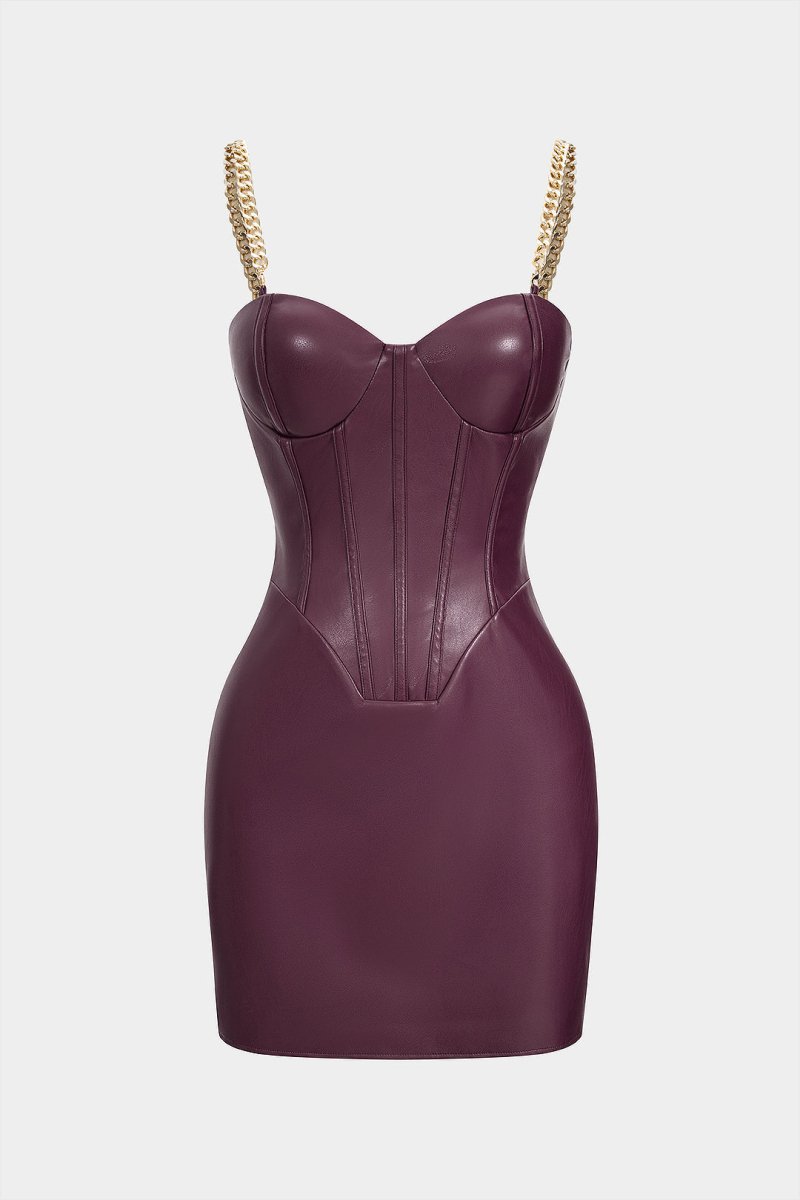 Faux Leather Metallic Slip Sleeveless Mini Dress - MISMIMCWDC2508250028-BURGUNDY-XS
