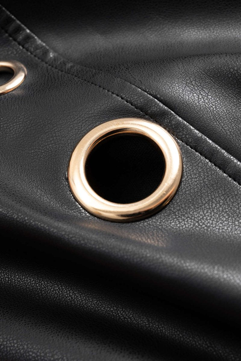 Faux Leather Metallic Zipper Hollow Out Ring Trousers - MISMIMCWBT2509040080-BLACK-XS