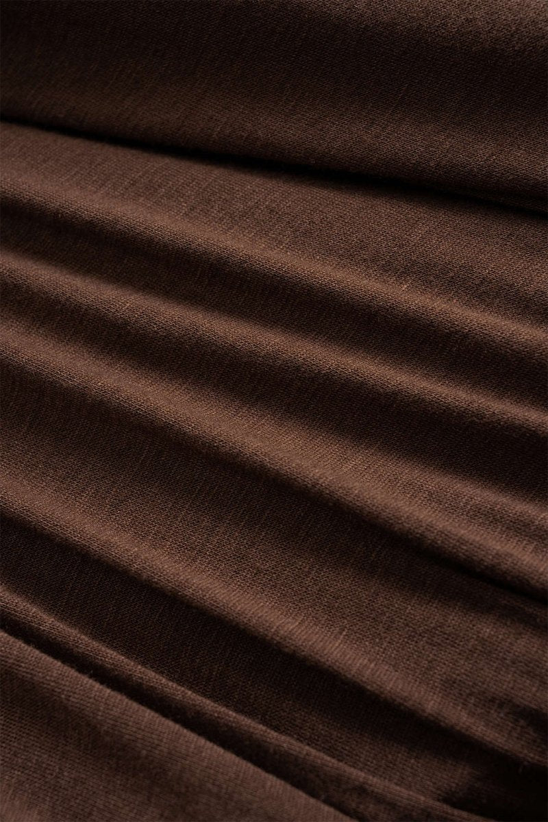 Faux Leather Patchwork Ruched Zipper Short - Sleeve Top - MISMIMCWTT2506040001-BROWN-XS