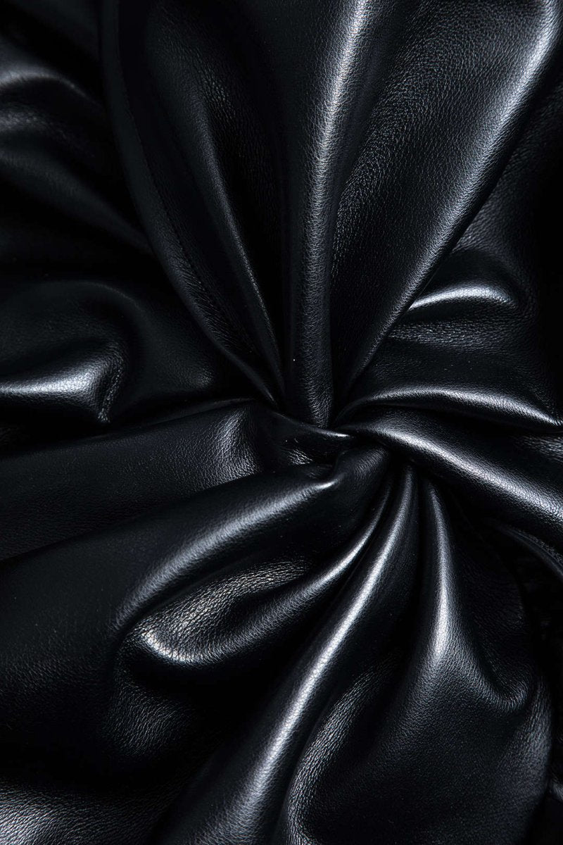 Faux Leather Patchwork Ruffle Ruched Long Sleeve Mini Dress - MISMIMCWDC2411130059-BLACK-XS