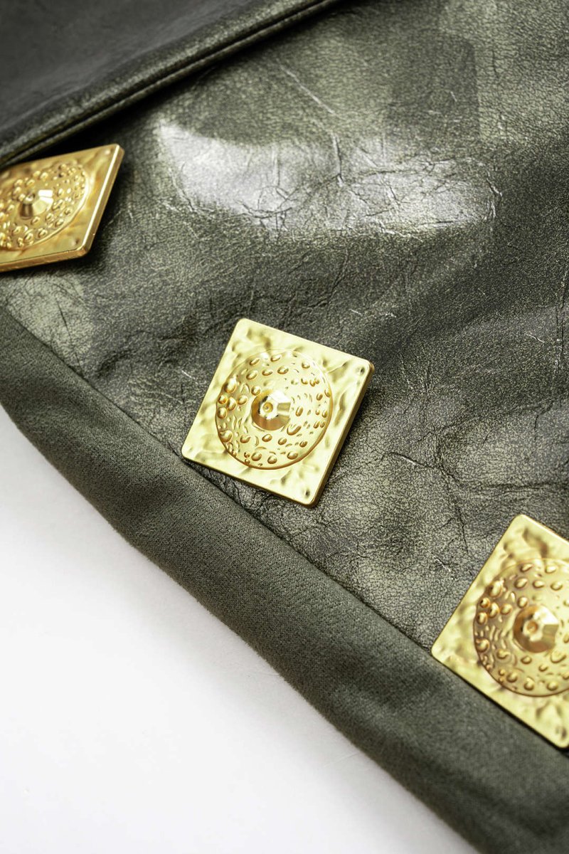 Faux Leather Patchwork Suede Metallic Decor High Waist Pants - MISMIMCWBT2509190041-DARK GREEN-XS