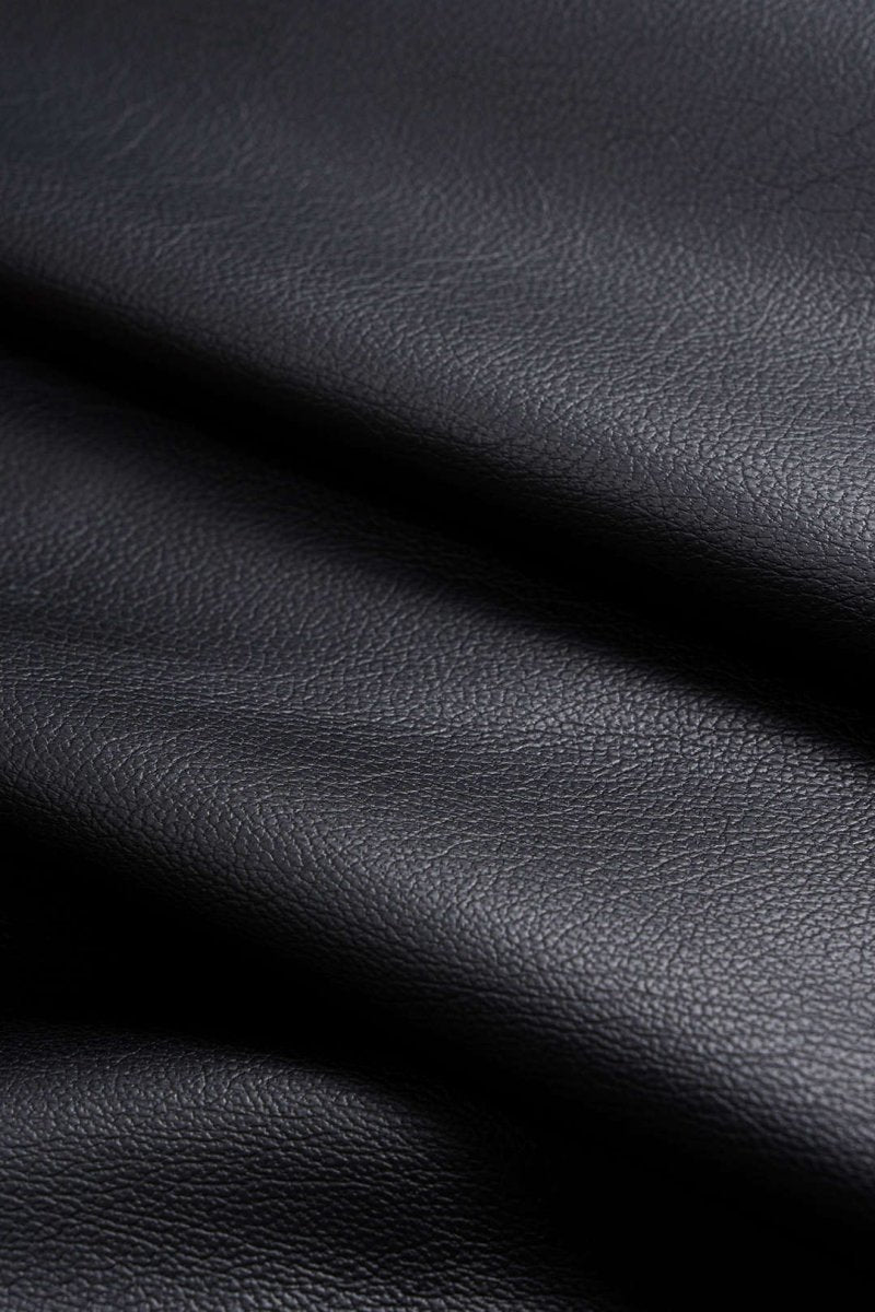 Faux Leather Ruched Button Asymmetrical Shirt - MISMIMCWTV2509260031-BLACK-XS