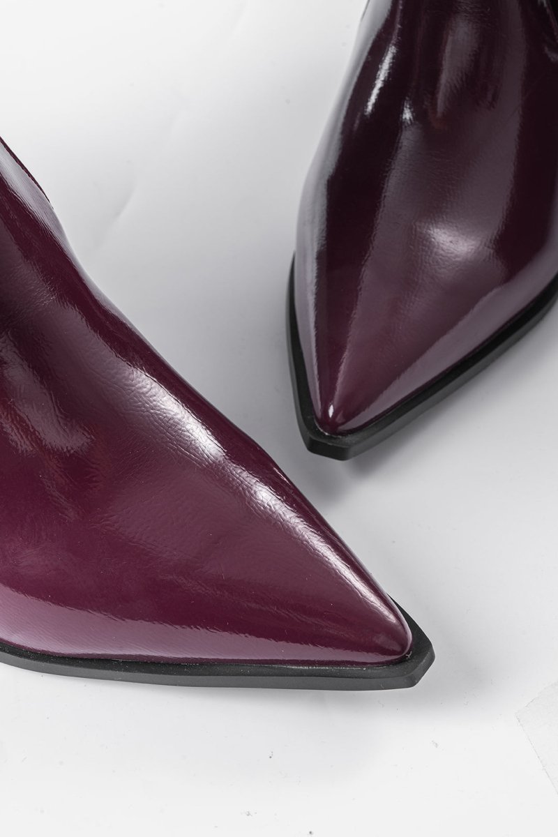 Faux Leather Ruched Pointed Toe Knee High Boots - MISMIMCSBK2409100005-BURGUNDY-37