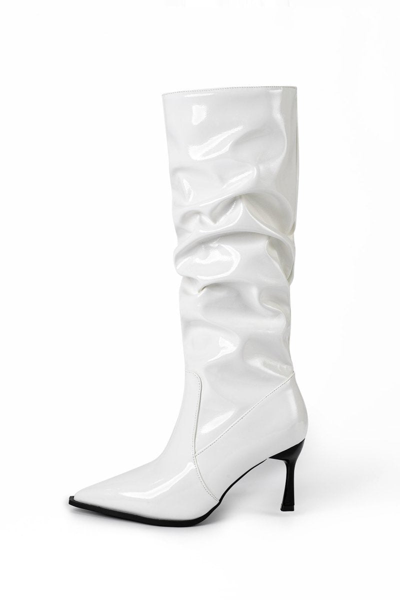Faux Leather Ruched Pointed Toe Knee High Boots - MISMIMCSBK2409100005-WHITE-37