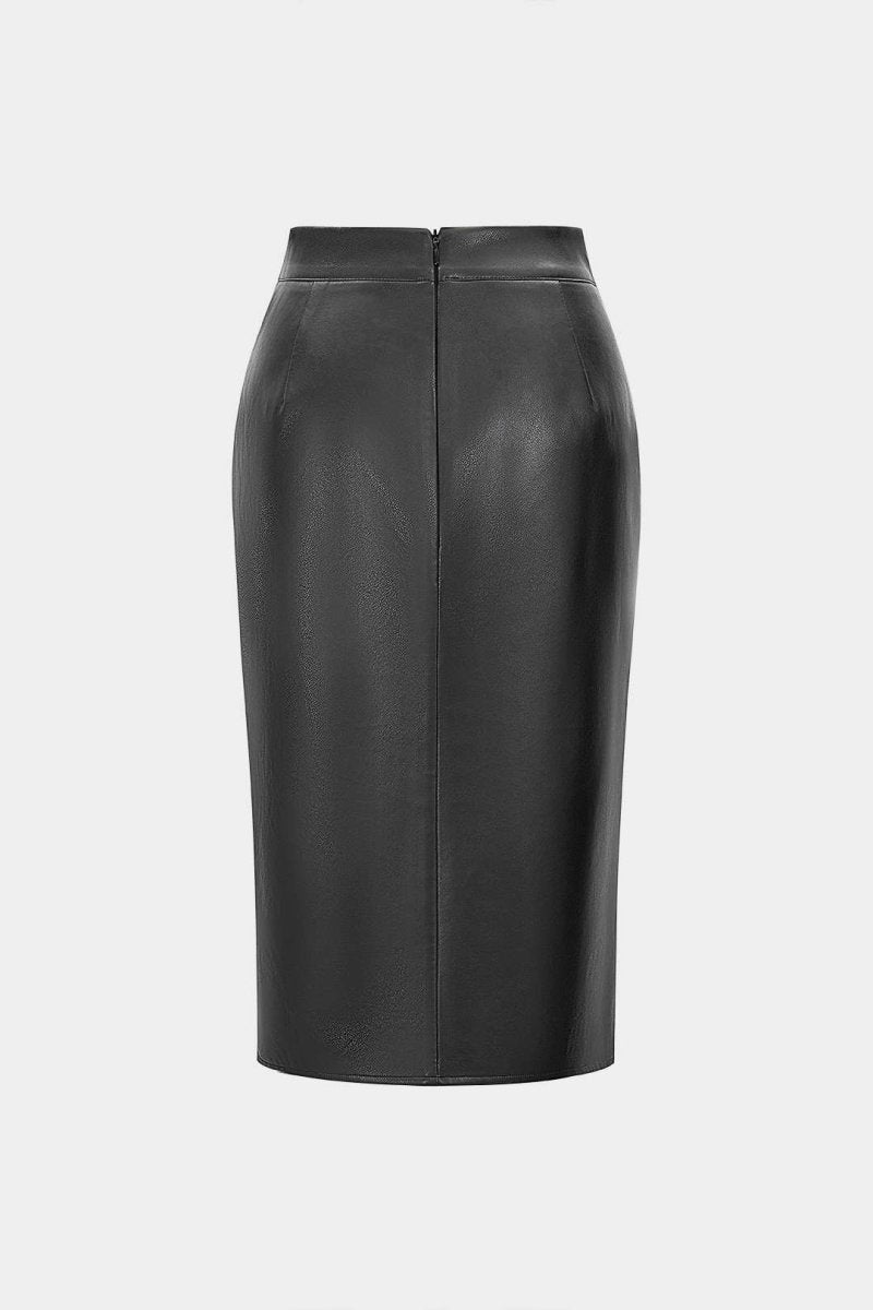 Faux Leather Ruched Skirt - MISMIMCWBK2509240047-BLACK-XS