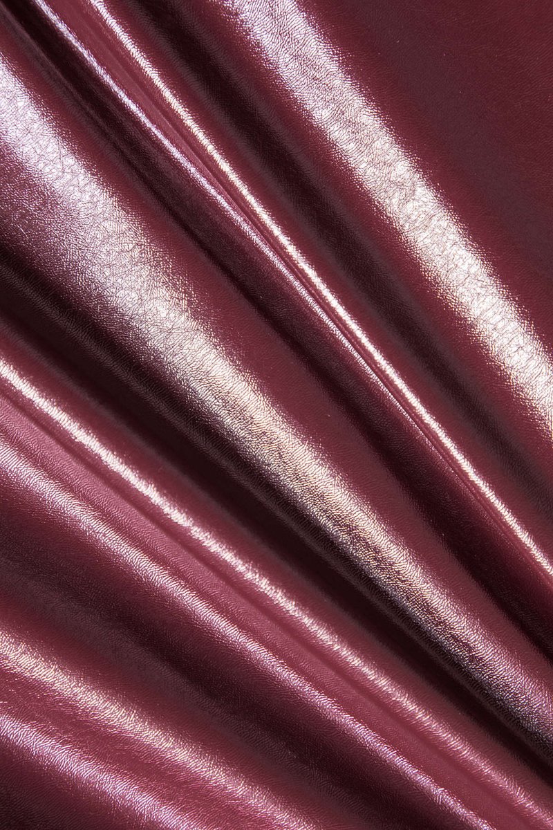 Faux Leather Ruched V - Neck Asymmetrical Mini Dress - MISMIMCWDC2410240037-BURGUNDY-XS