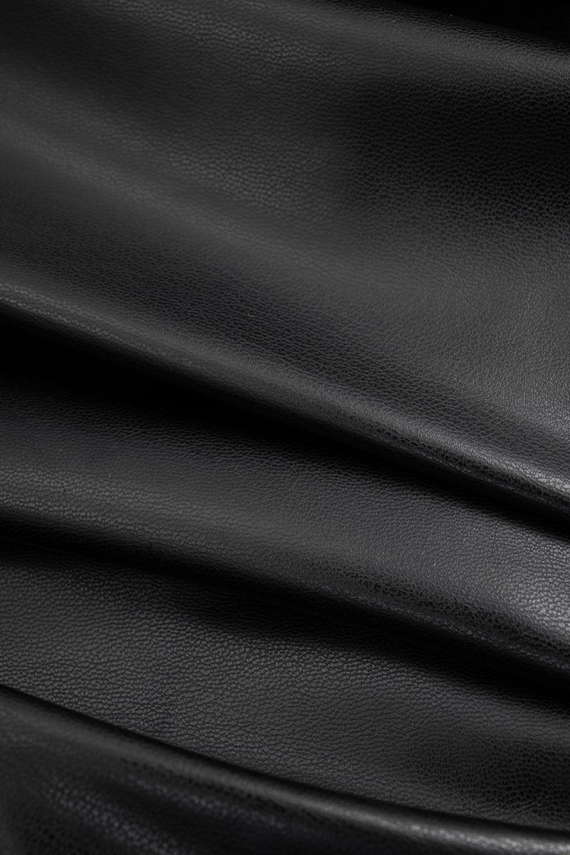 Faux Leather Ruffle Ruched Crossed Skirt - MISMIMCWBK2508010039-BLACK-XS