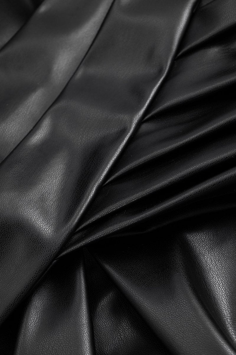 Faux Leather Ruffle Ruched Crossed Skirt - MISMIMCWBK2508010039-BLACK-XS