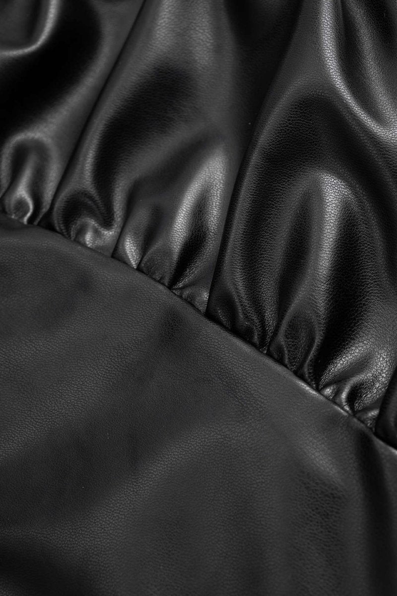 Faux Leather Ruffle Ruched Crossed Skirt - MISMIMCWBK2508010039-BLACK-XS