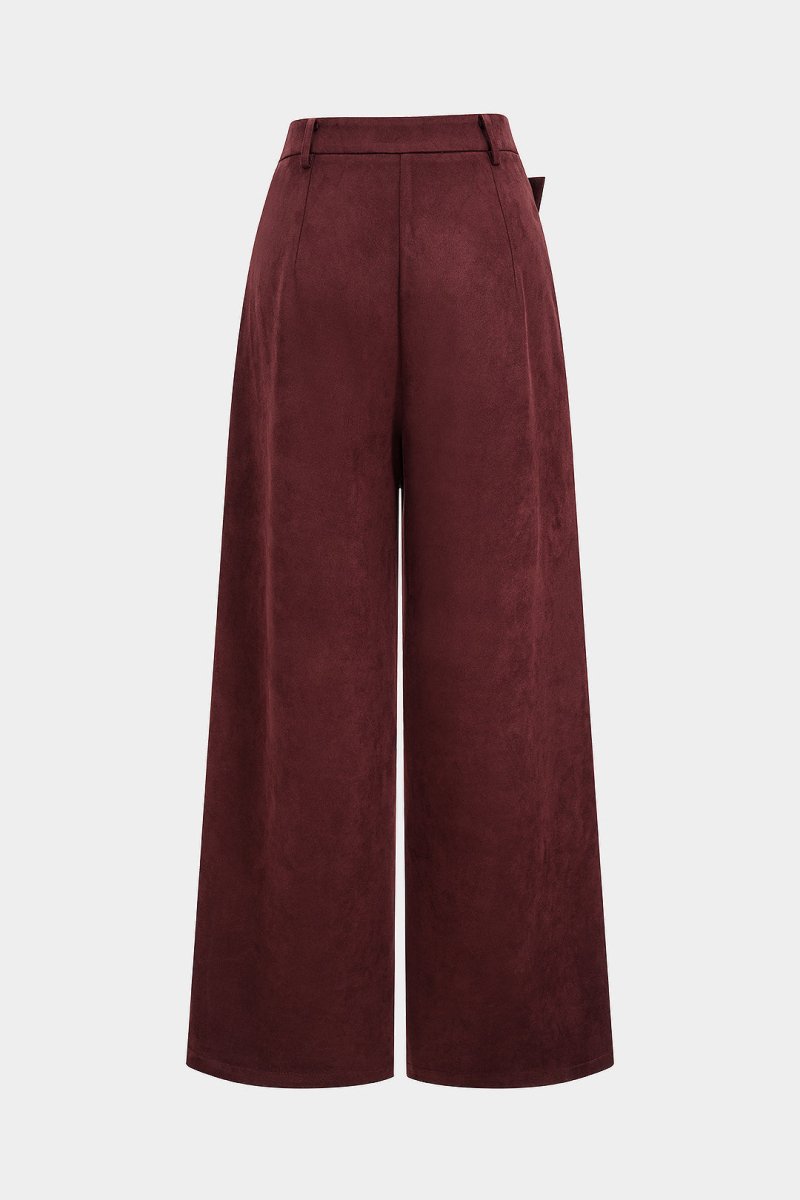 Faux Leather Suede Patchwork High Waist Asymmetrical Pants - MISMIMCWNJ2509200100-BURGUNDY-XS