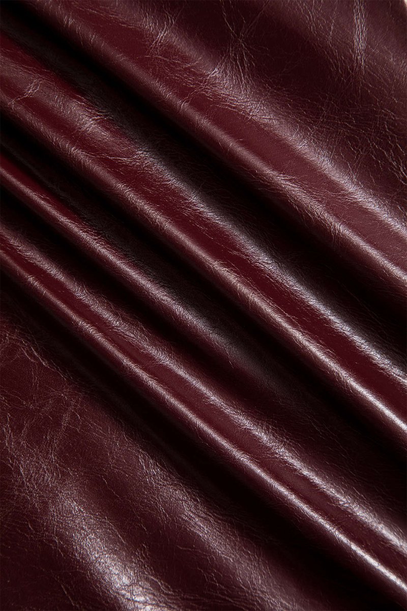 Faux Leather Twist Slit Skirt - MISMIMCWBK2410150057-BURGUNDY-XS