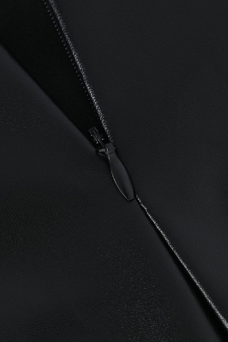 Faux Leather Wrap Ruched Midi Skirt - MISMIMCWBK2209180024-BLACK-XXS