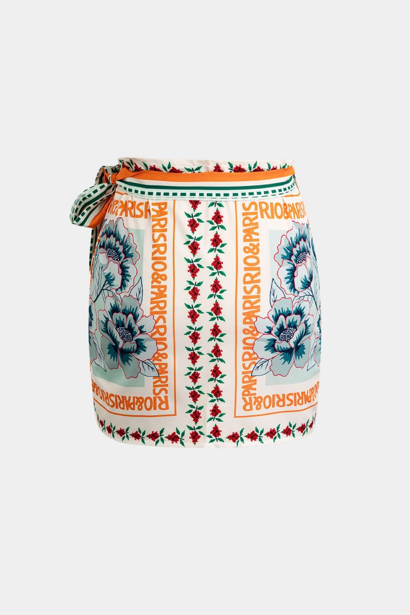 Floral Print Wrap Knot Mini Skirt - MISMIMCWBK2403250023-MULTICOLOR-XXS