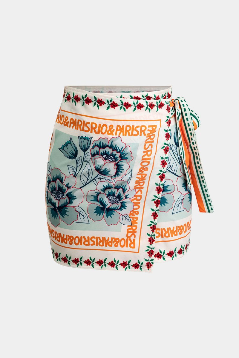 Floral Print Wrap Knot Mini Skirt - MISMIMCWBK2403250023-MULTICOLOR-XXS