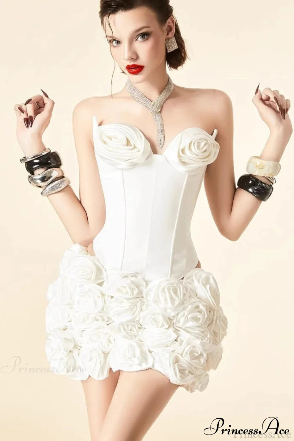 Floral White Bandage Bustier Party Dress