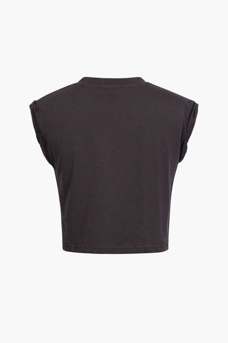 Flower Print Hem Knotted Short Sleeve T-Shirt - MISMIMCWTS221100014-DIM GRAY-XXS