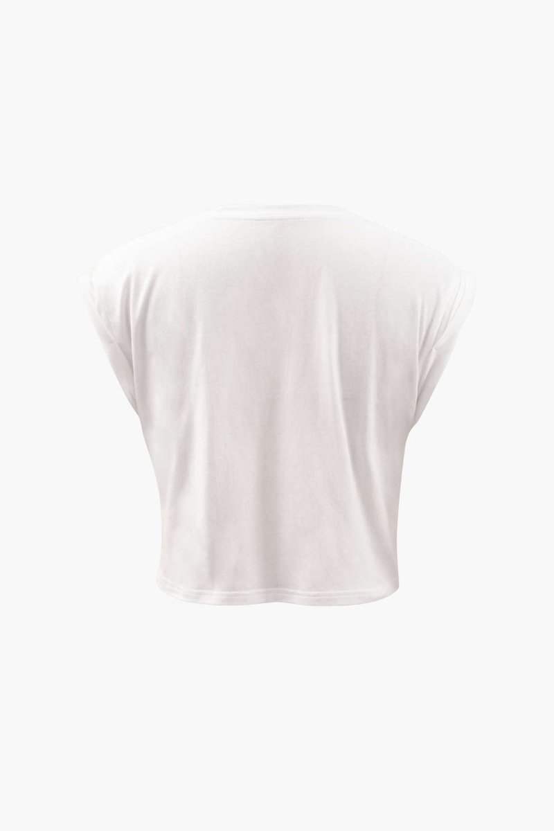 Flower Print Hem Knotted Short Sleeve T-Shirt - MISMIMCWTS221100014-WHITE-XS