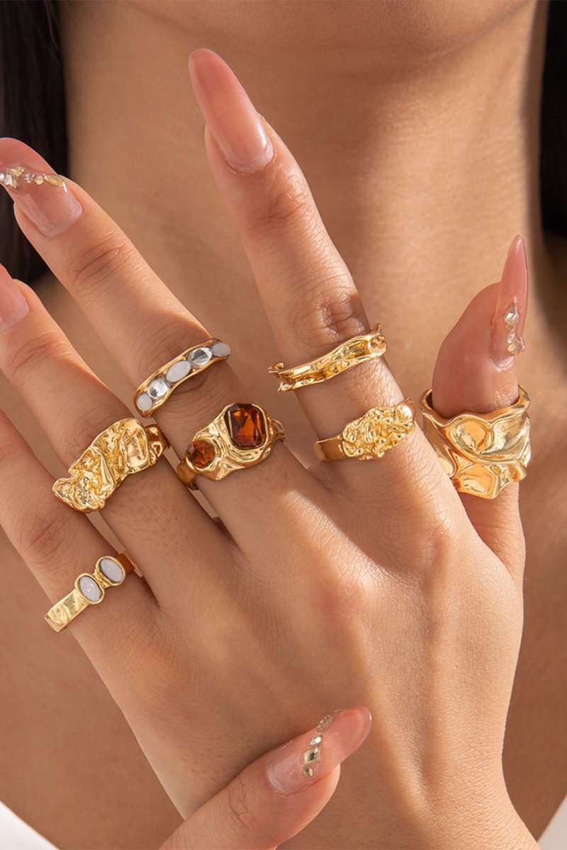 Geometric Irregular Ring Set - MISMIMCAJR2504290146-GOLD-F