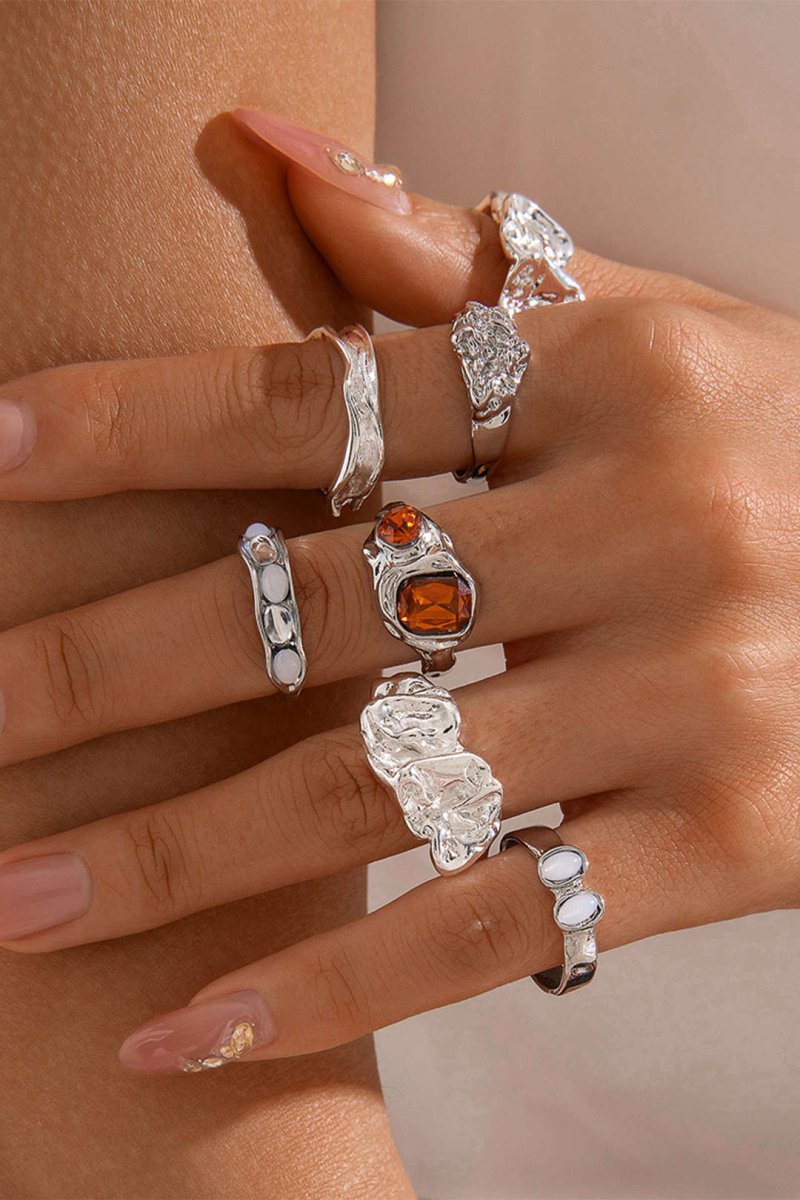 Geometric Irregular Ring Set - MISMIMCAJR2504290146-SILVER-F
